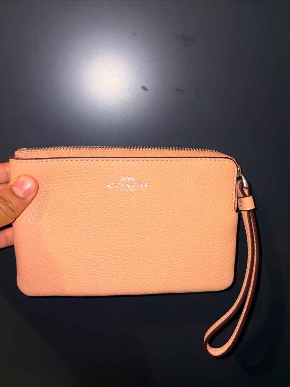 Coach Pebbled Leather Wristlet - Peachy Nude